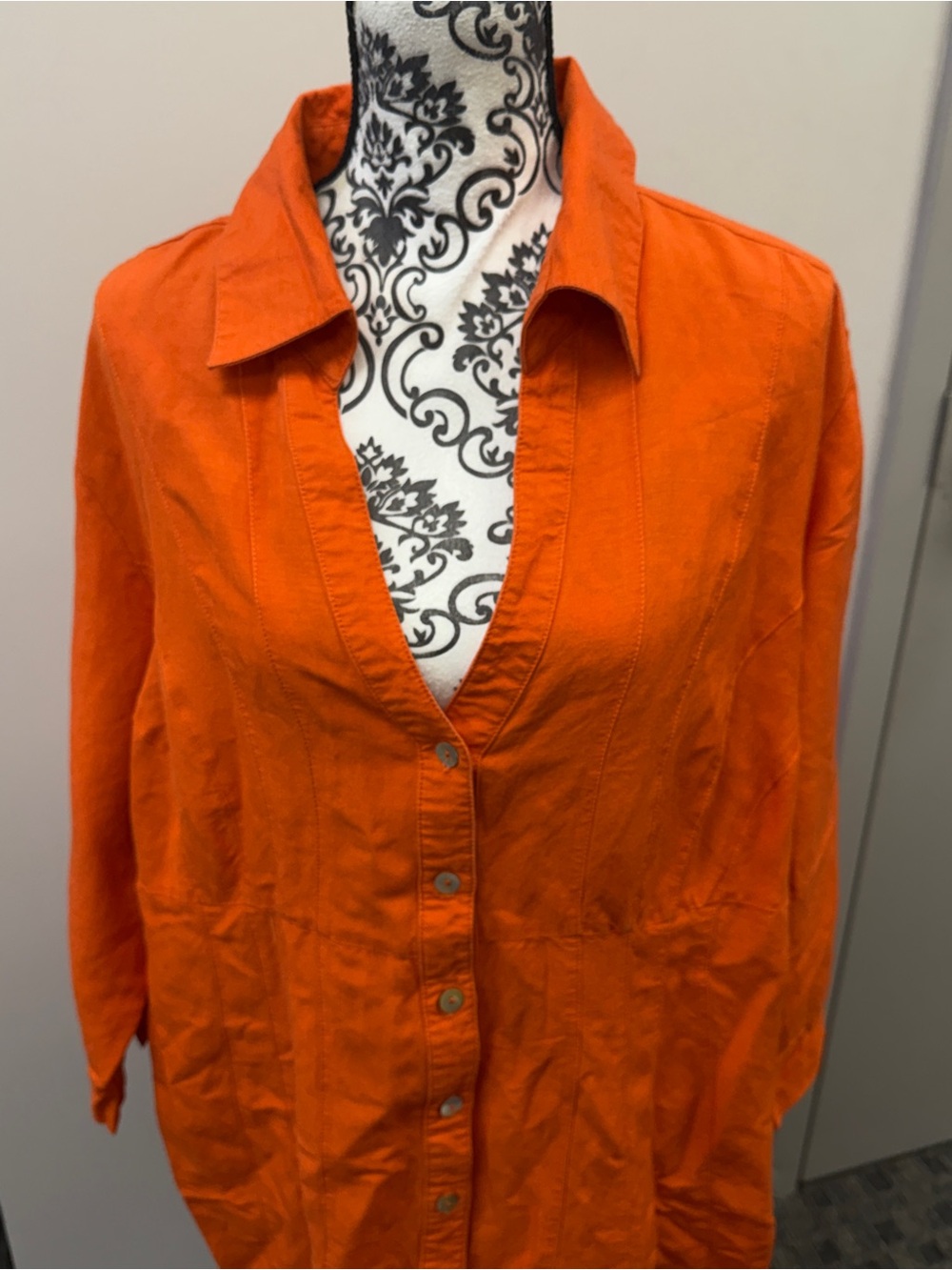 Ashley Stewart Orange Button-Front Tunic Shirt 3/4 Sleeve Plus Size - Picture 5 of 14